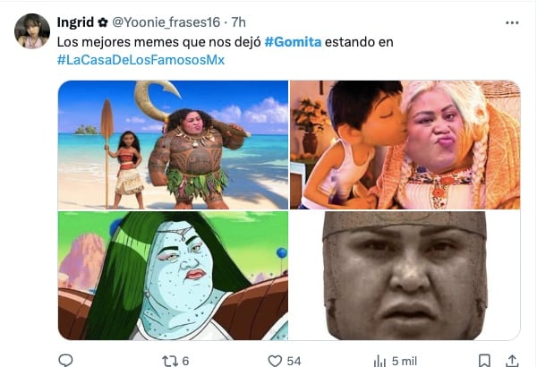 Los memes de Gomita tras ser eliminada de La Casa de los Famosos 2024 incluyen Moana 2 y a Cecilia Galliano