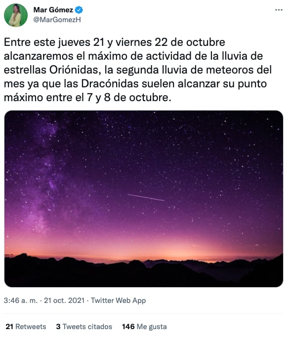 Lluvia de estrellas Oriónidas 2021