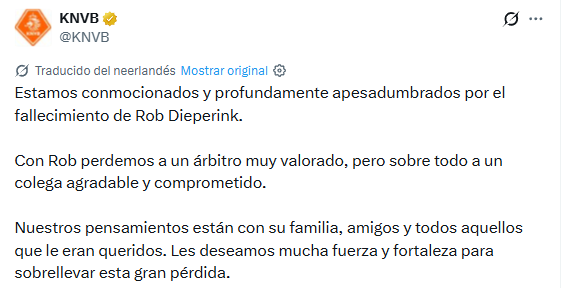 El árbitro Rob Dieperink muere tras polémica en el Mundial.