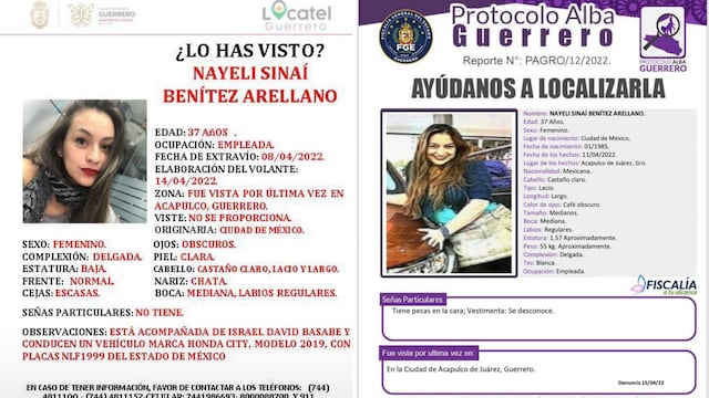 Fichas de desaparición en Acapulco de Nayeli Sinaí Benitez Arellano, originaria de CDMX