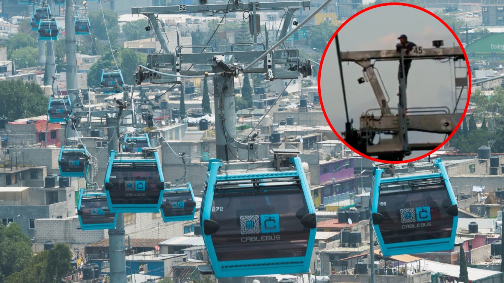 VIDEO: captan a sujeto en lo alto de una torre del Cablebús en Iztapalapa