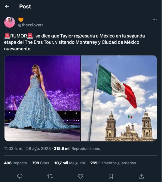 Taylor Swift regresa a México en 2024 de acuerdo con un nuevo rumor