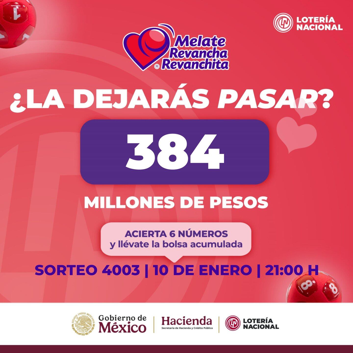 Resultados Sorteo Melate, Revancha y Revanchita 4003 de Lotería Nacional: Estos son los números ganadores