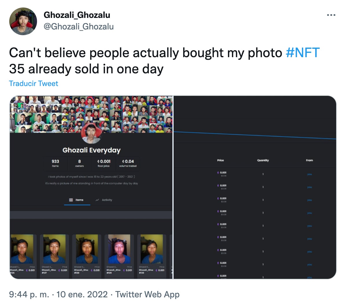 Vende sus selfies como NFT