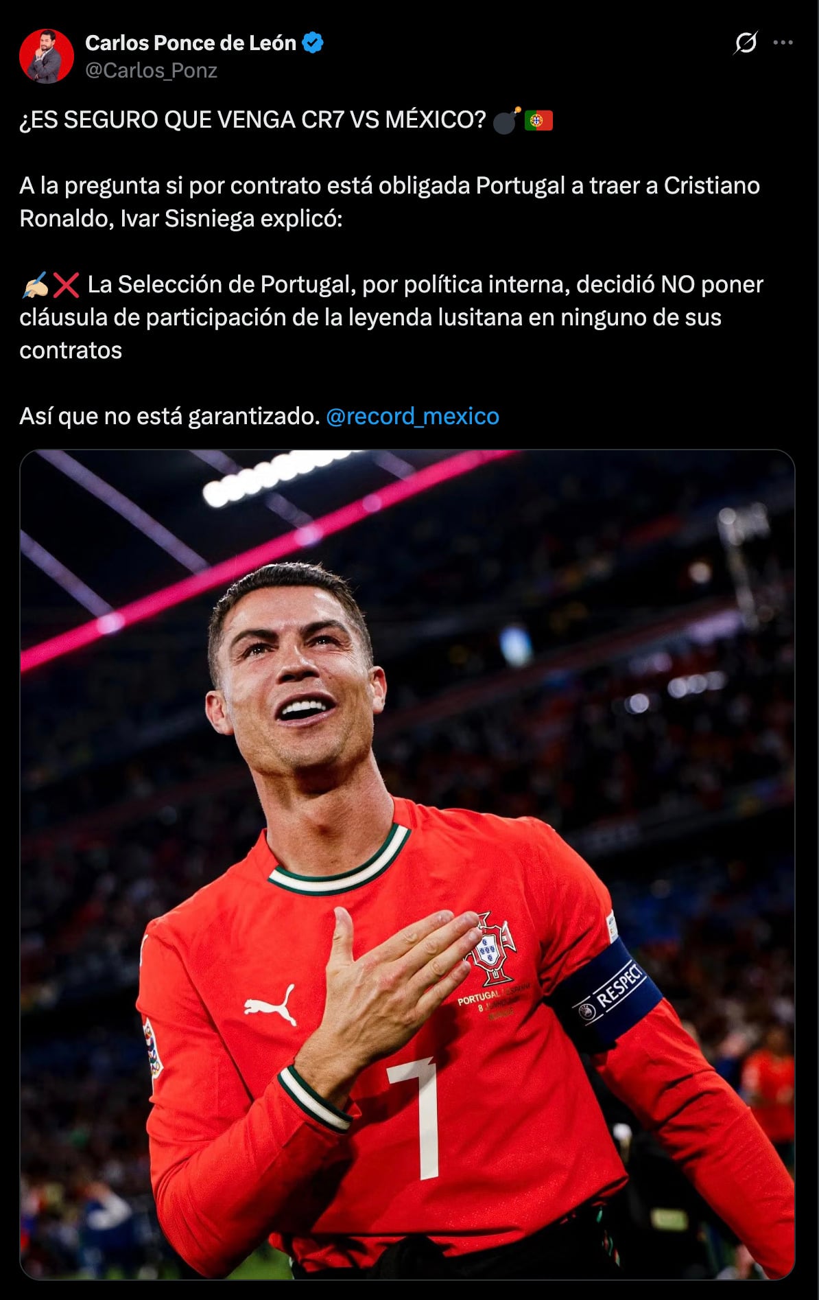 Portugal no garantiza la presencia de CR7 contra México