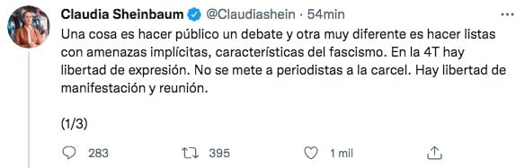 Tuit de Claudia Sheinbaum