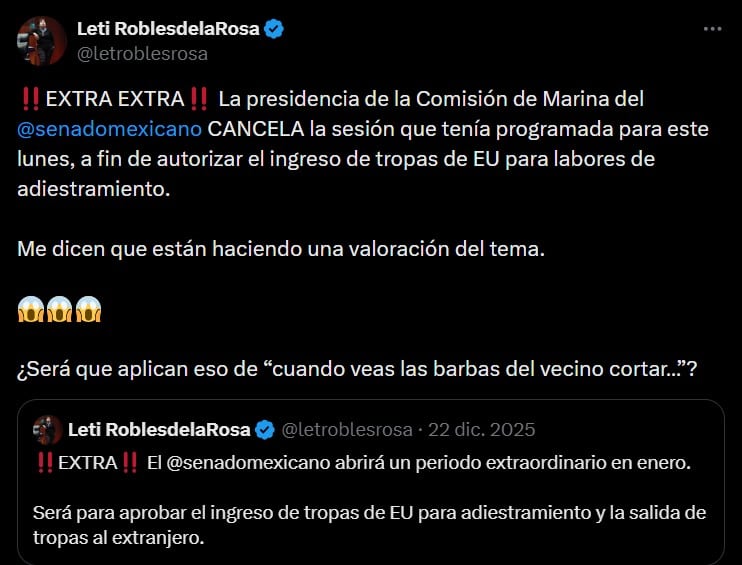 Cancelan sesión en el Senado sobre ingreso de tropas estadounidenses a México