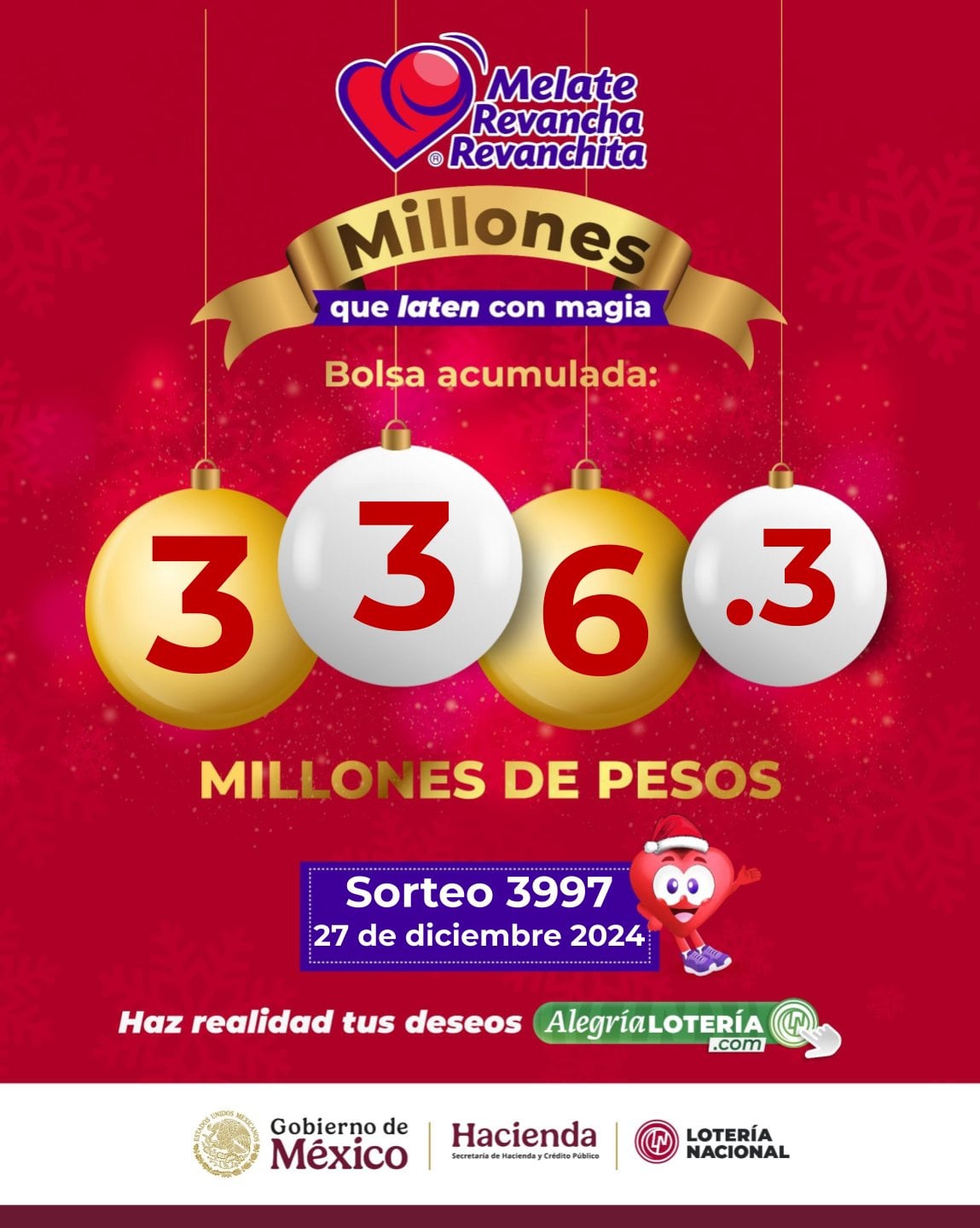 Resultados Sorteo Melate, Revancha y Revanchita 3997 de Lotería Nacional: Estos son los números ganadores