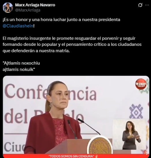 “Defender la matria”: Marx Arriaga tras reconocimiento de Sheinbaum