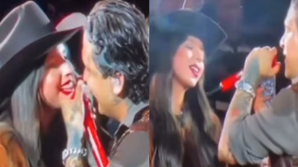 Christian Nodal y Ángela Aguilar dejan ver su amor con un beso en show de Puebla