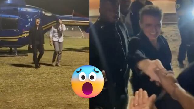 Luis Miguel se baja de su helicóptero para saludar a sus fans mano a mano.