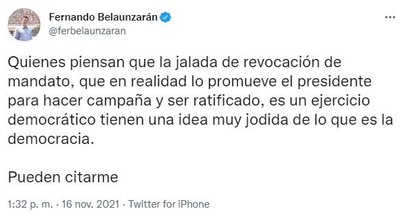 Fernando Belaunzarán, tuit