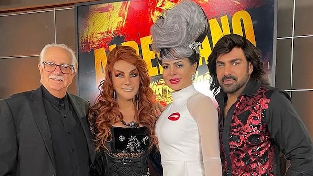 Maribel Guardia con parte del elenco de "Albertano contras los mostros"