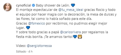Cynthia Rodríguez agradece a Carlos Rivera el baby shower.