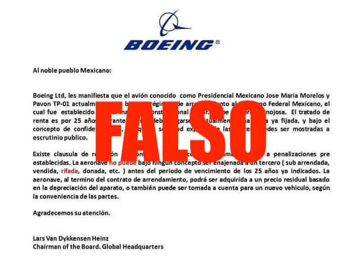 Comunicado falso atribuido a Boeing