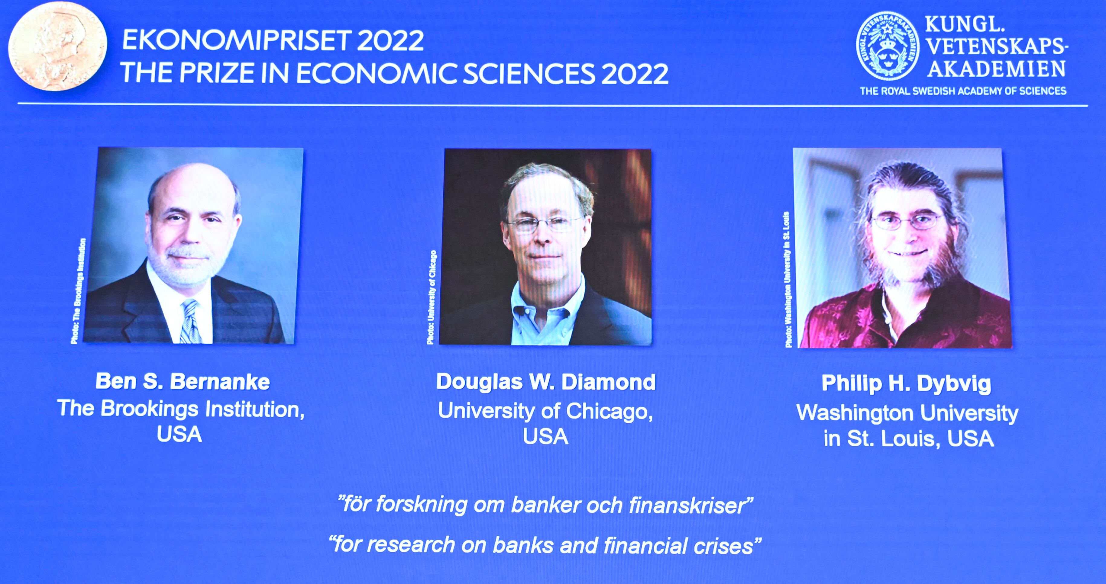 Premio Nobel 2022 de Economía es para Ben S. Bernanke, Douglas W. Diamond y Philip H. Dybvig por sus investigaciones sobre crisis financieras y bancos