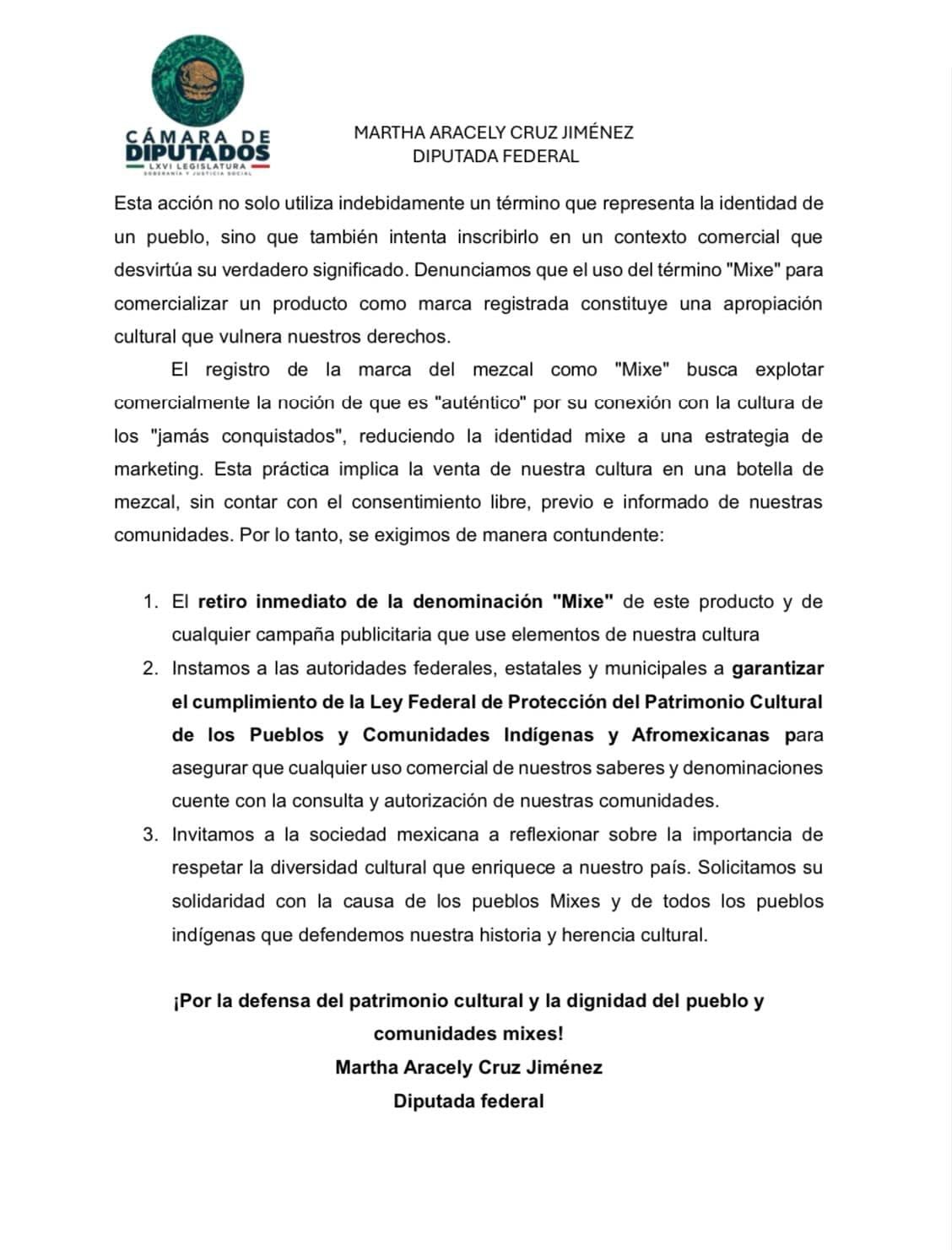 Comunicado sobre la apropiación cultural de Paola Rojas.