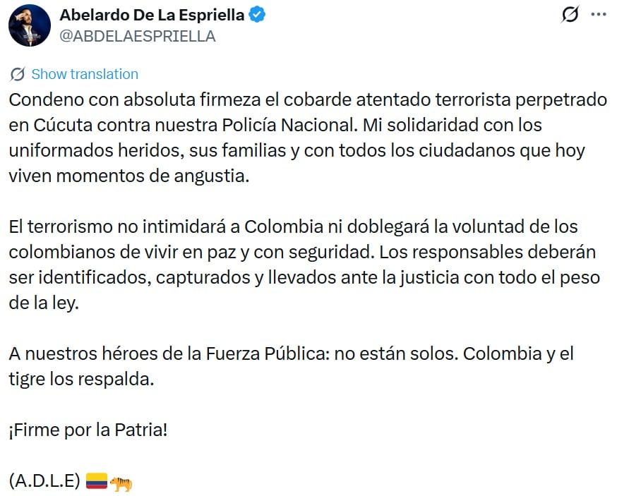 Nuevo atentado con coche bomba en Colombia previo a la posesión de Abelardo de la Espriella