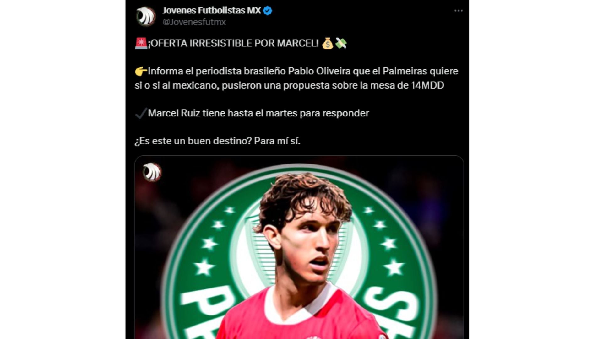 Oferta de Palmeiras por Marcel Ruiz.