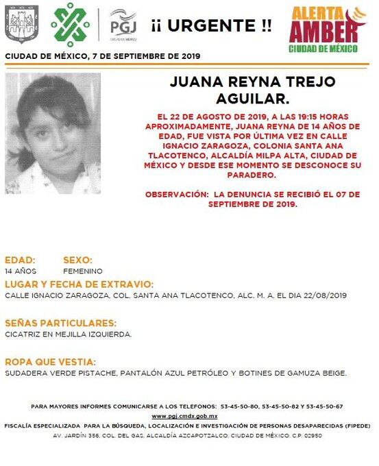 Juana Reyna Trejo Aguilar Alerta Amber