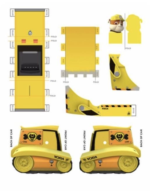 Plantilla del vehículo de Rubble de Paw Patrol para recortar y armar