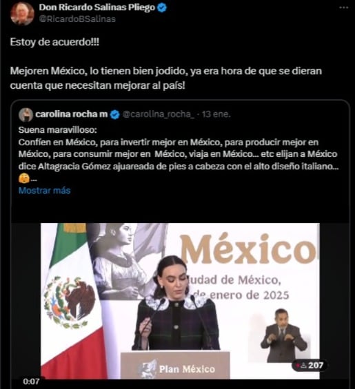 Ricardo Salinas Pliego critica el Plan México