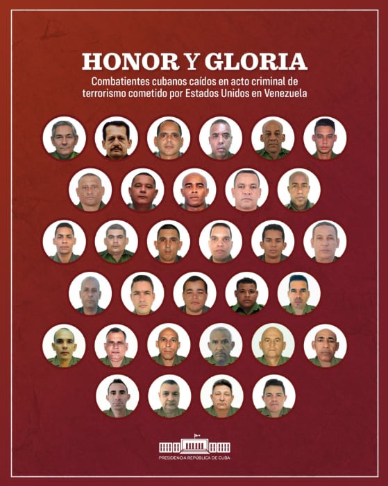 Cuba rendirá homenaje a militares caídos en la intervención de Estados Unidos en Venezuela