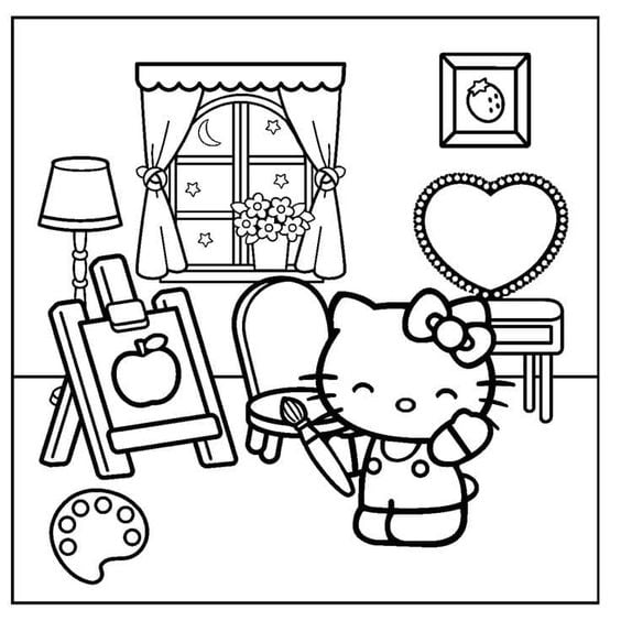 Dibujos de Hello Kitty regreso a clases para colorear