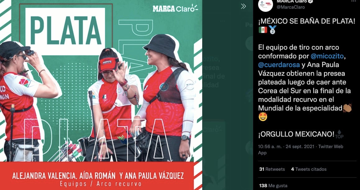 Alejandra Valencia, Aída Román y Ana Paula Vázquez ganaron medalla de plata en el Mundial