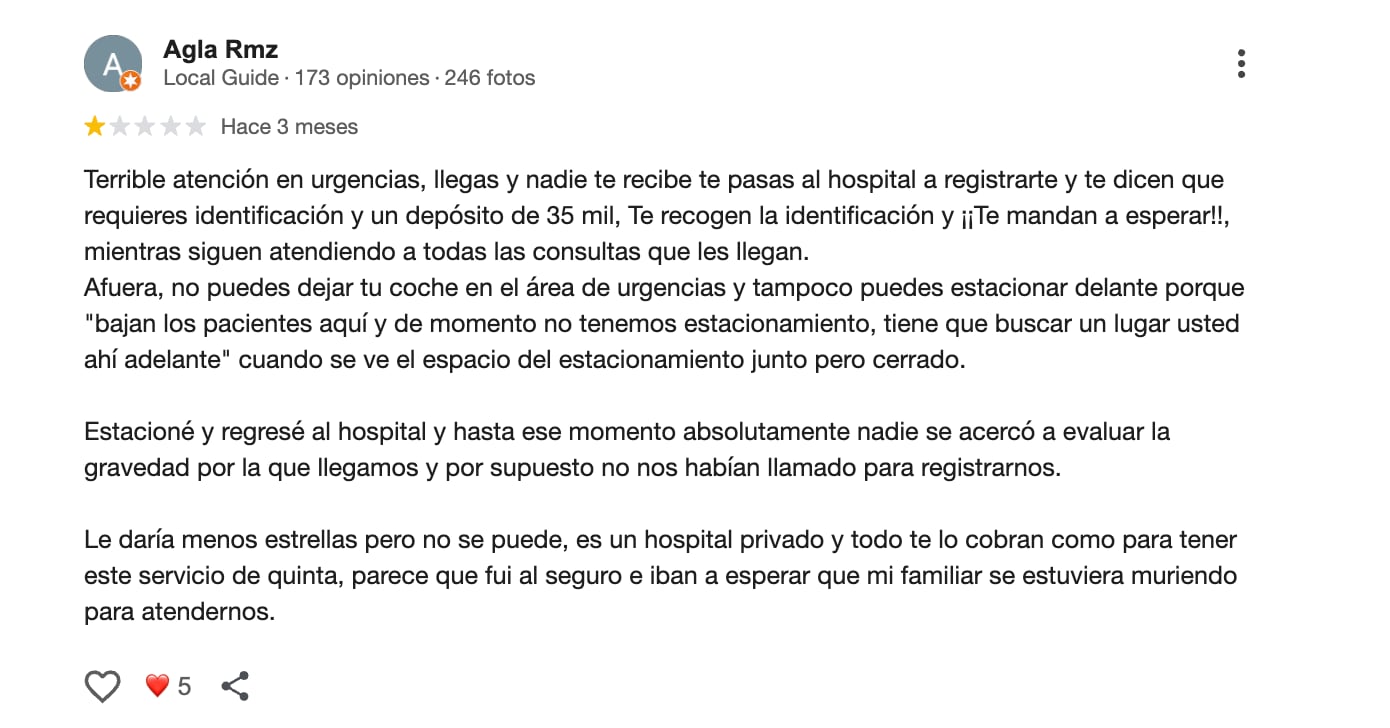 Valoración del Hospital Tlalpan