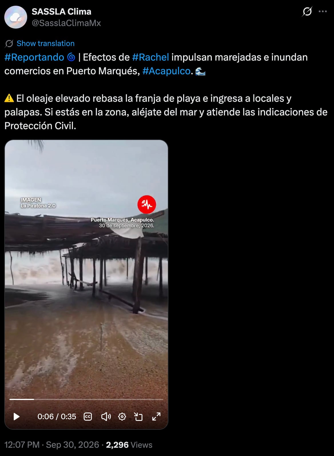 Huracán Rachel provoca olas de hasta 6 metros en playas de Colima