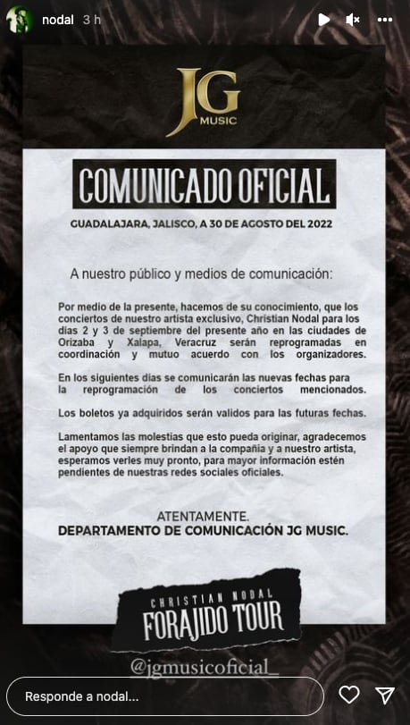 Christian Nodal cancela conciertos en Orizaba y Xalapa