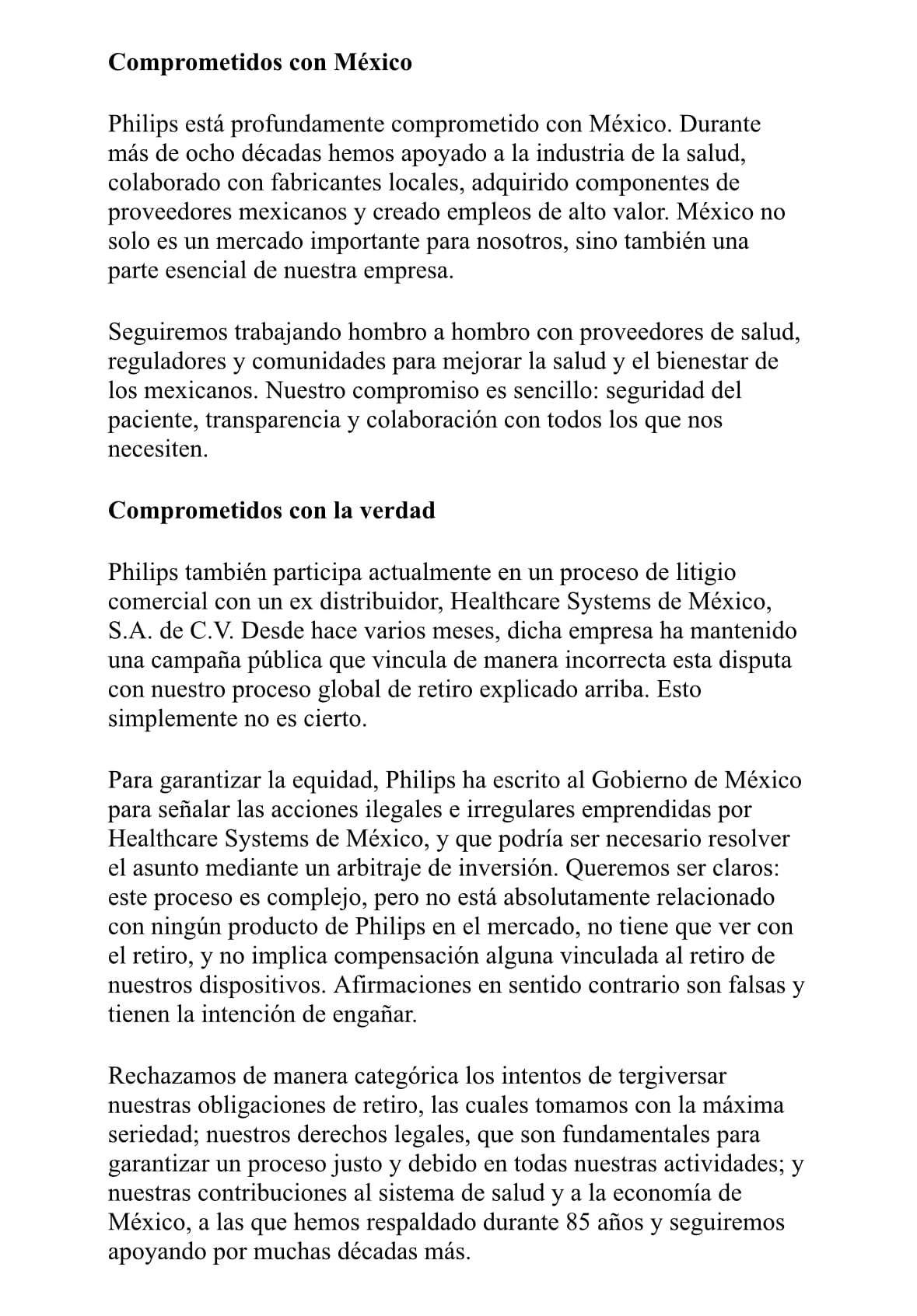 Comunicado de Philips