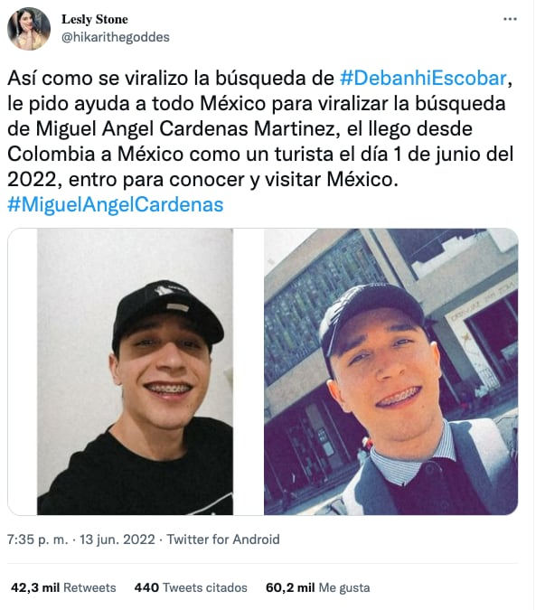 Denuncia de la desaparición de Miguel Ángel Cárdenas Martínez