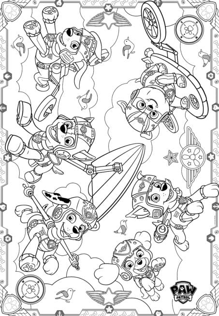 Todo el equipo de Paw Patrol por el Día del Perro para colorear