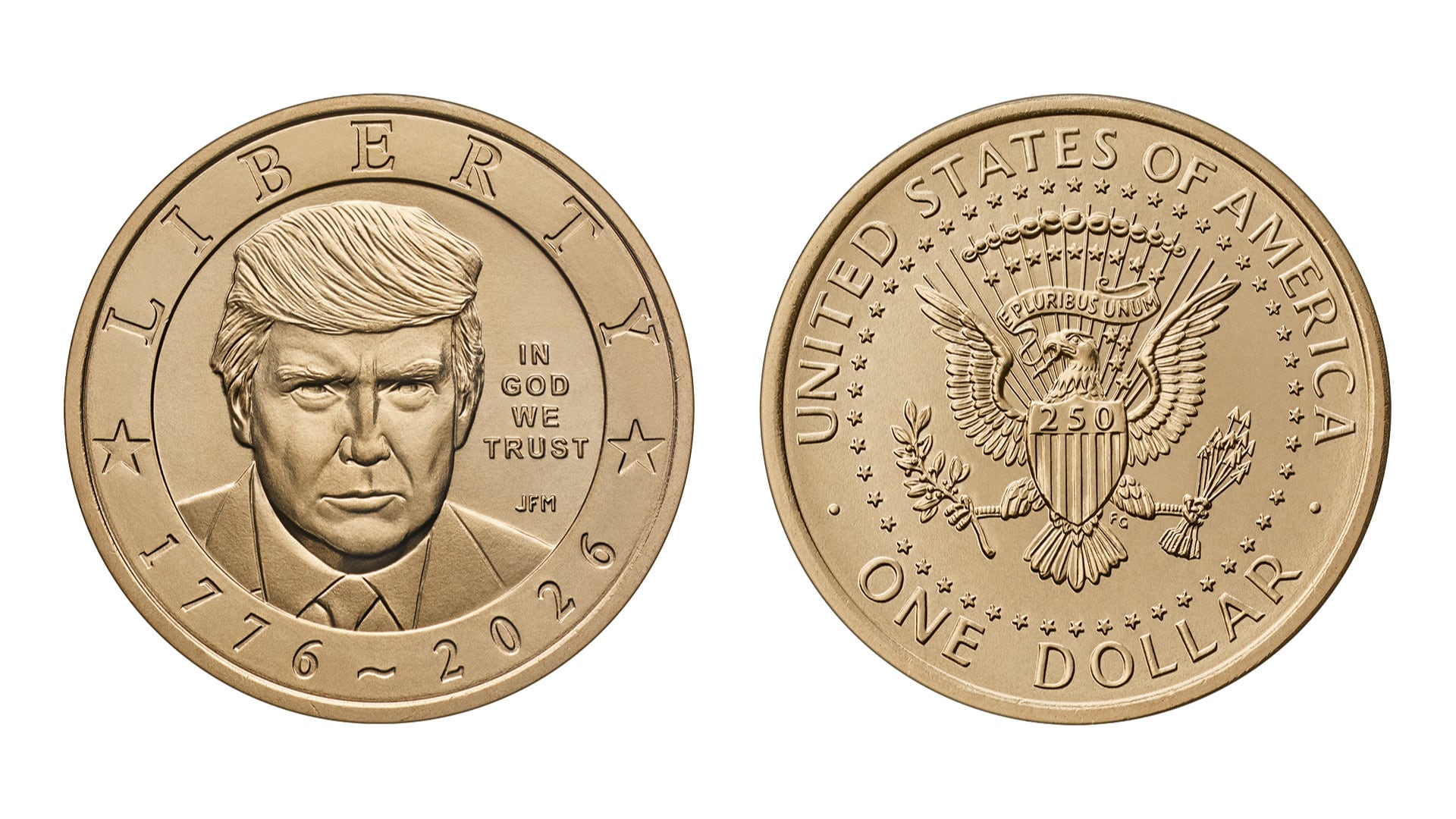 Así se ve la moneda conmemorativa de Donald Trump