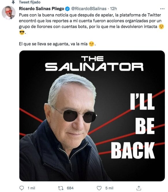 Tuit de Ricardo Salinas Pliego