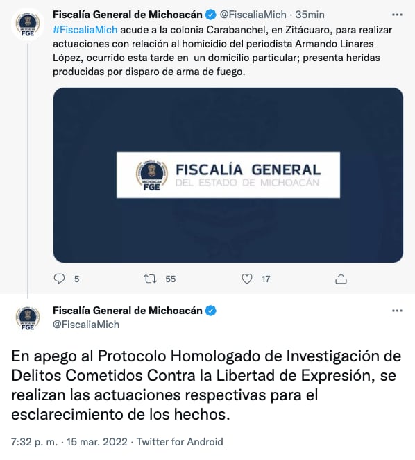 Fiscalía de Michoacán confirma asesinato de Armando Linares