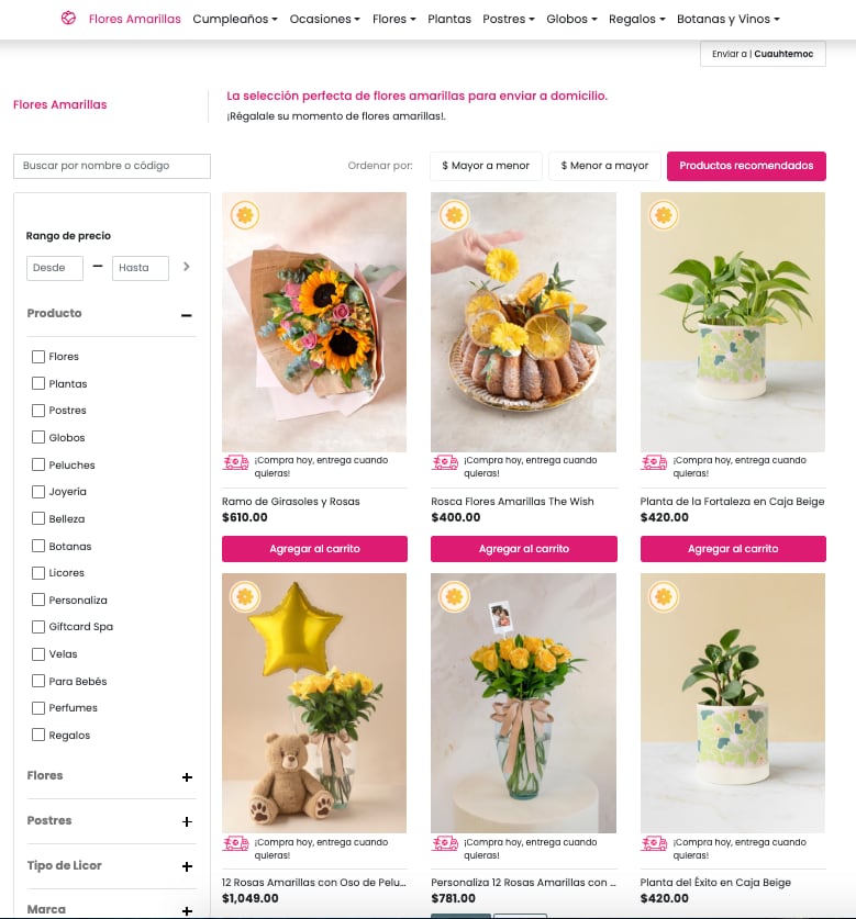 Precio de las flores amarillas en Envía Flores