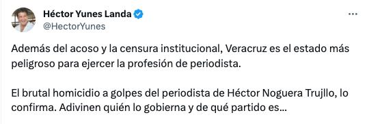 Héctor Yunes critica a Cuitláhuac García