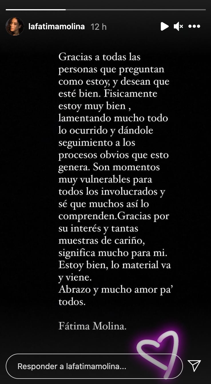 Mensaje de Fátima Molina