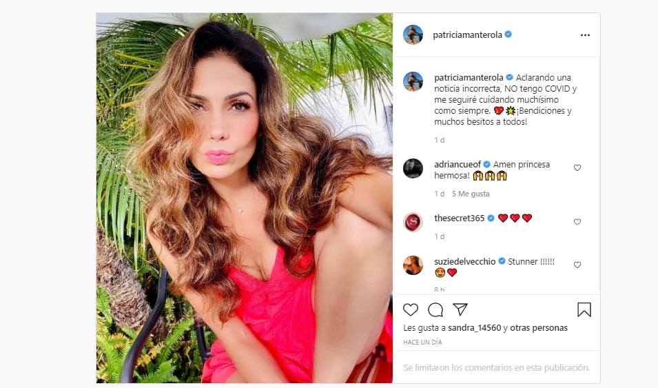 Post en Instagram; Paty Manterola desmiente tener Covid-19.