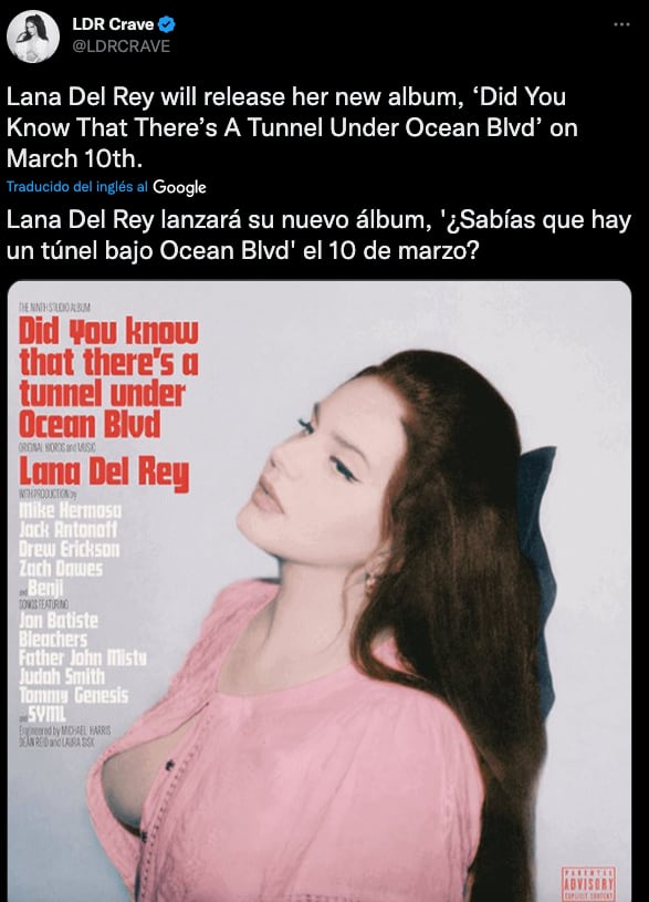 Lana del Rey lanzará su nuevo álbum ‘Did You Know That There’s A Tunnel Under Ocean Blvd’