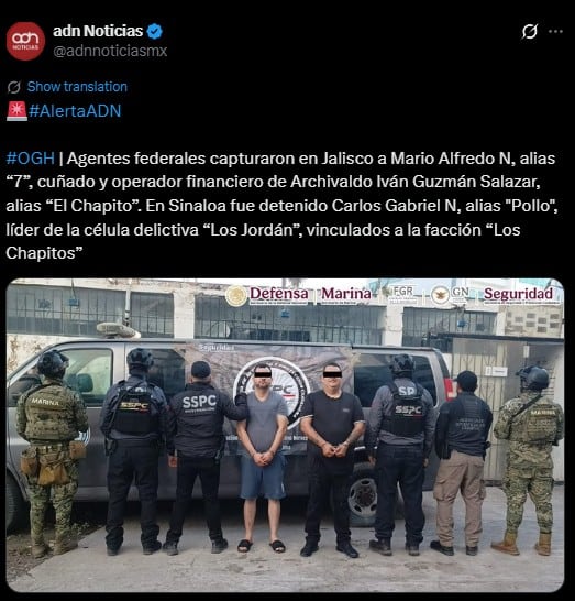 Caen Mario Alfredo “7” y Carlos Gabriel “Pollo”, ligados a Los Chapitos