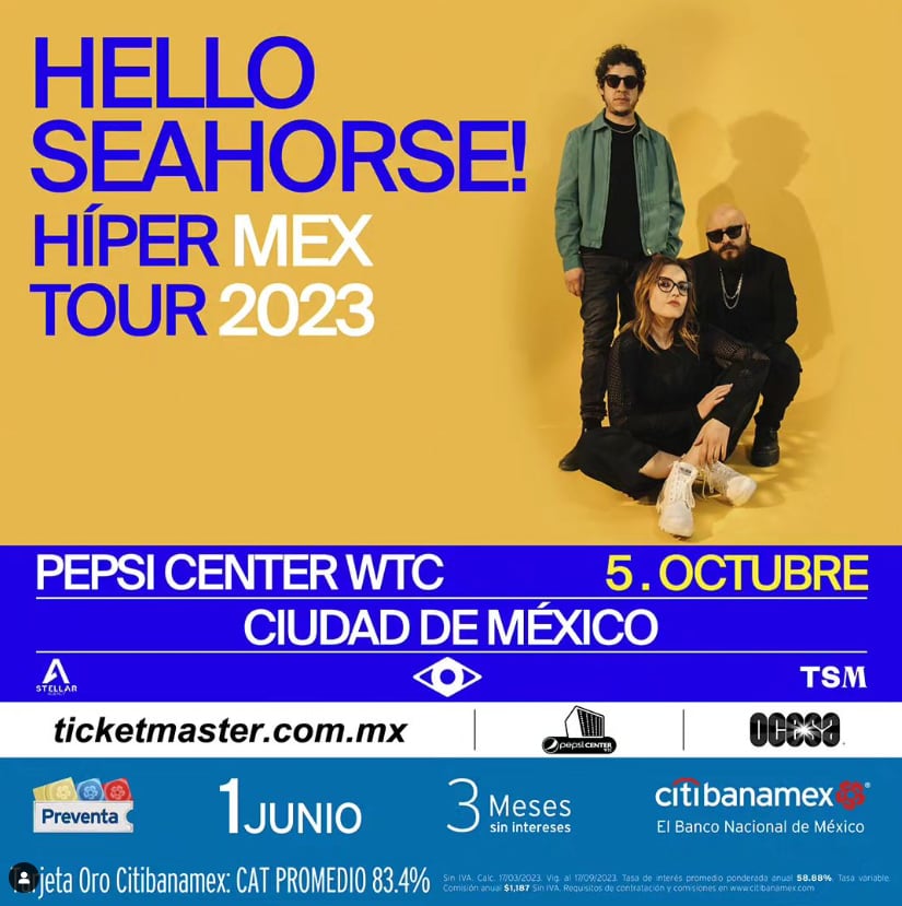 Cartel promocional concierto de Hello Seahorse! en el Pepsi Center WTC de la CDMX