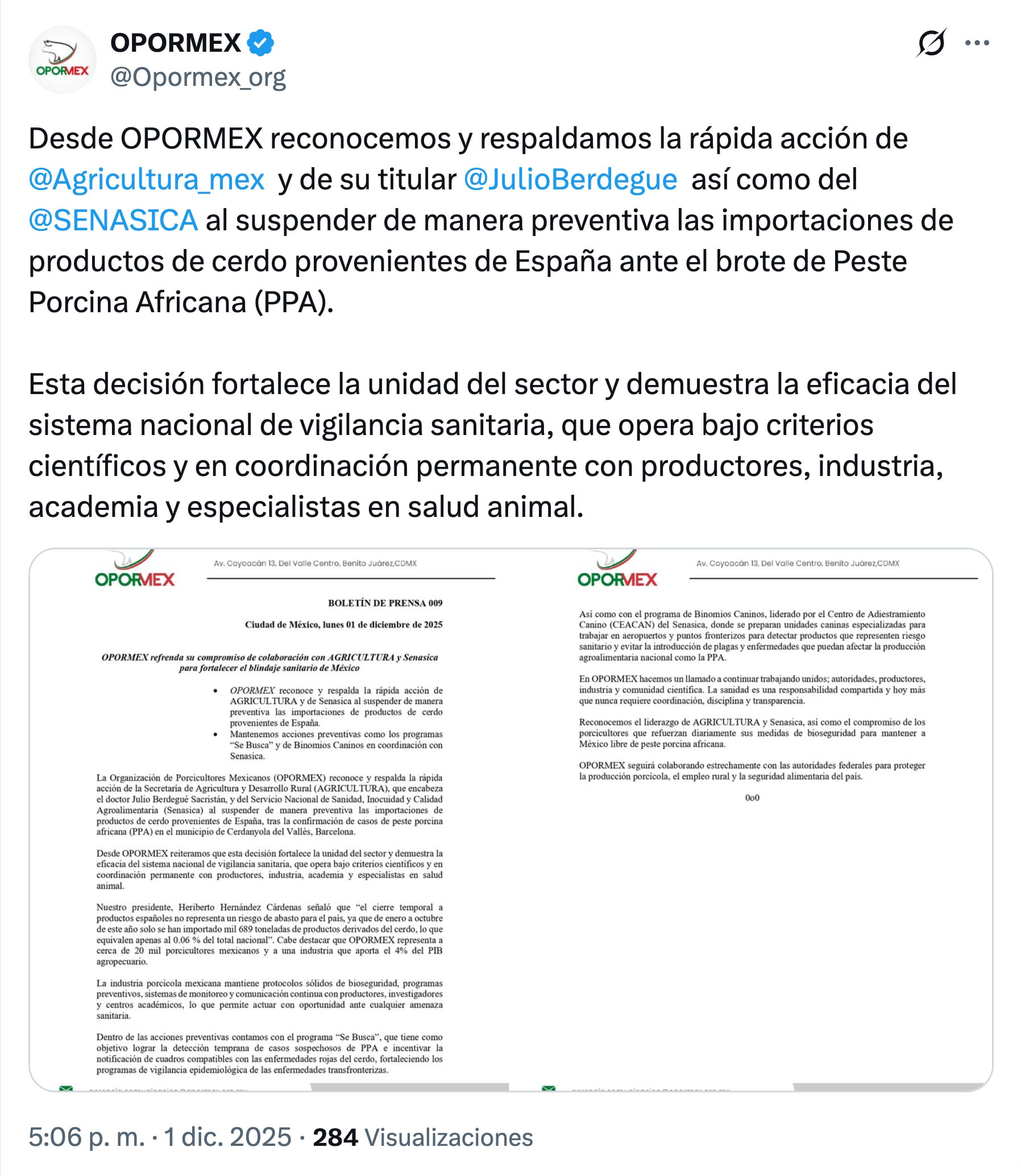 Opormex destaca medida de prevención
