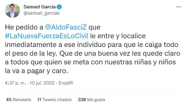 Samuel García instruye por agresión a niña en Nuevo León