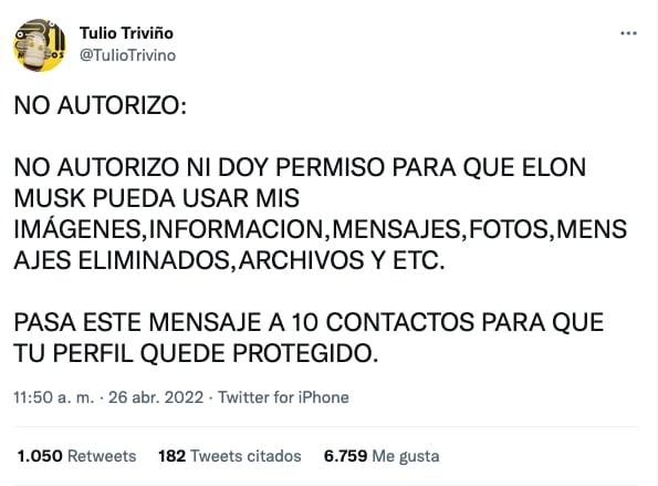 Tulio Triviño pública mensaje de "no autorizo"