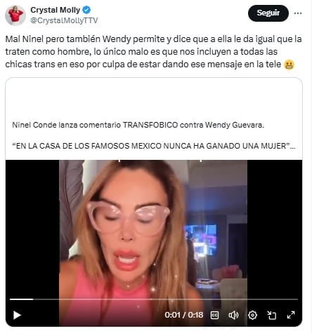 Crystal Molly reacciona a pelea de Wendy Guevara y Ninel Conde.