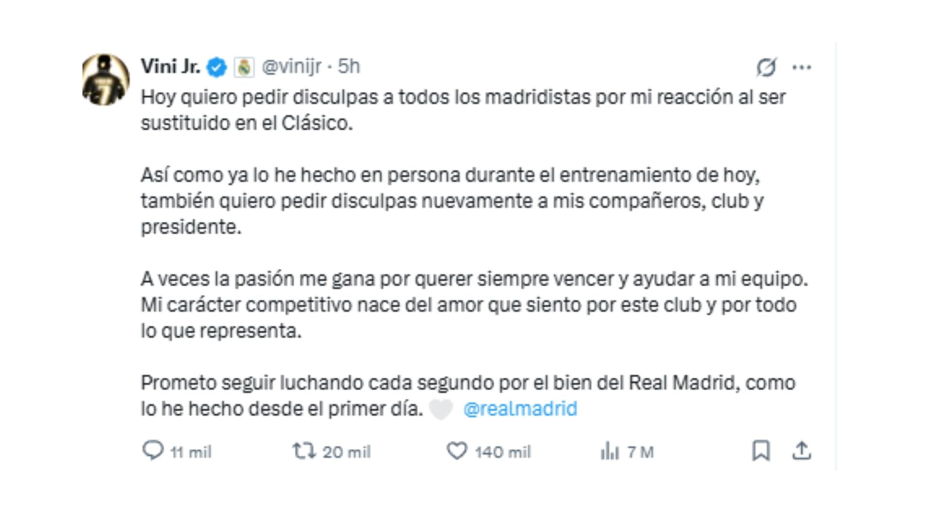 Comunicado de Vinícius Jr.